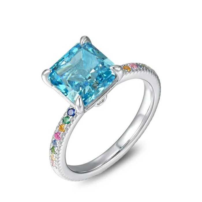 925 Silver Blue Cubic Zirconia Ring - Model R0070B - Image 1