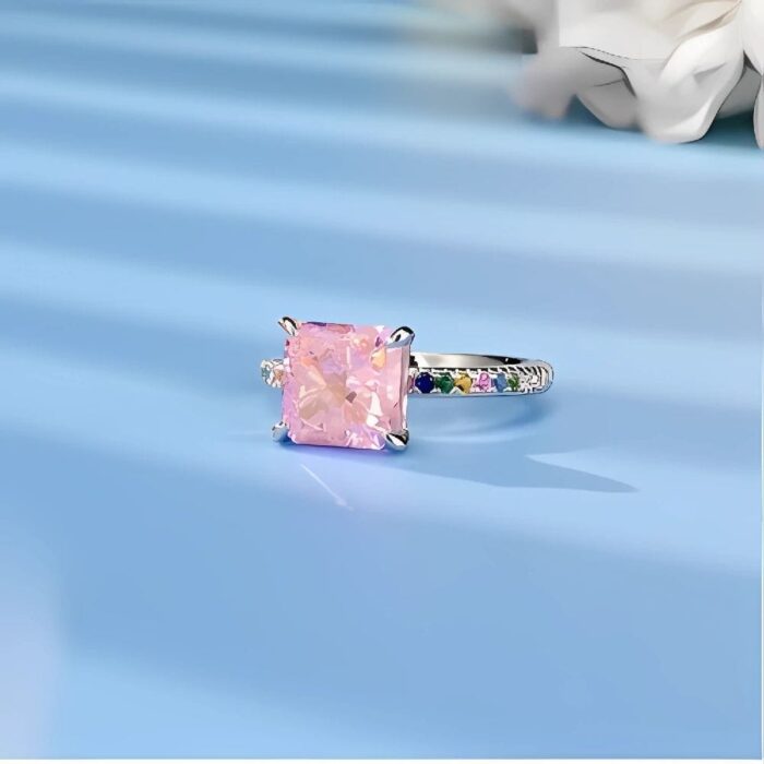 Pink Cubic Zirconia Ring in 925 Silver - Model R0070F - Image 2