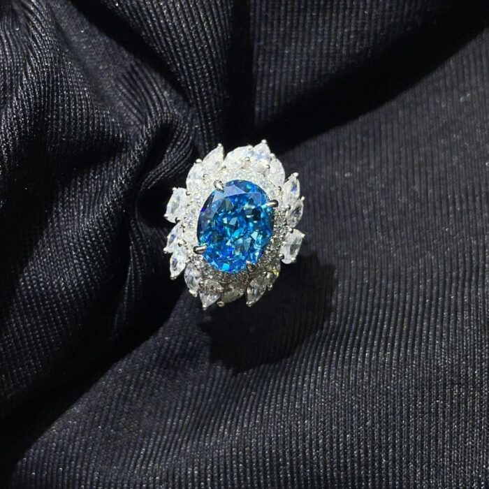 925 Silver Blue Cubic Zirconia Ring - Model R0075B - Image 2