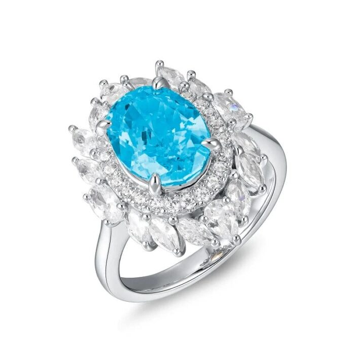925 Silver Blue Cubic Zirconia Ring - Model R0075B - Image 1