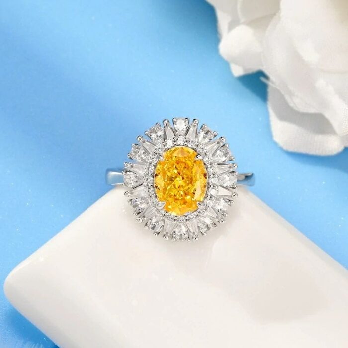 925 Silver Yellow Cubic Zirconia Ring - Model R0099-1 - Image 2