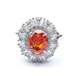 925 Silver Orange Cubic Zirconia Ring - Model R0099 - Image 2