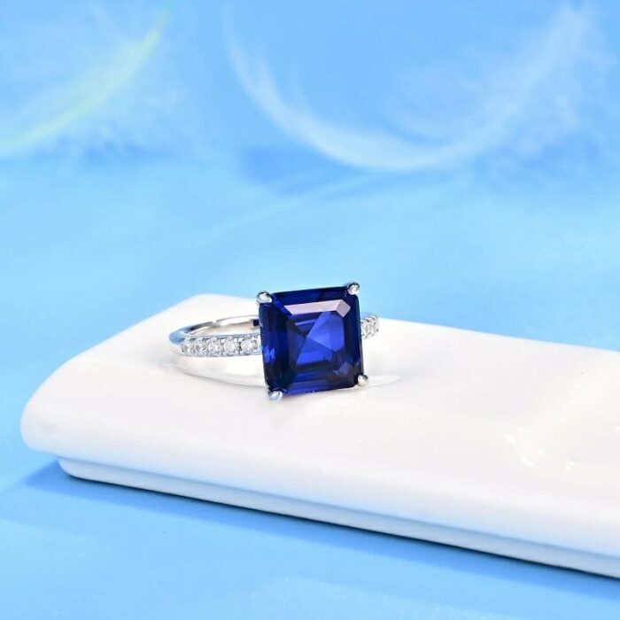 925 Silver Lab-Created Blue Sapphire Ring - Model R0130B - Image 2