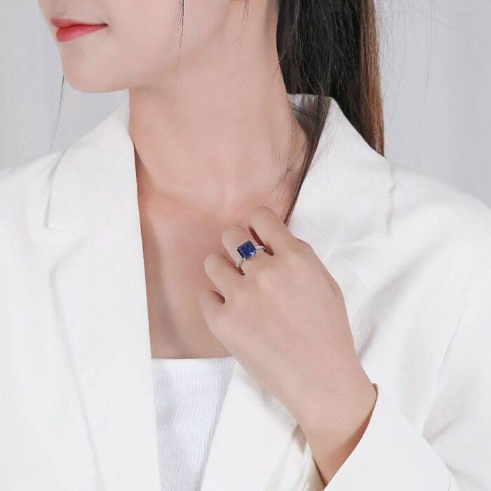 925 Silver Lab-Created Blue Sapphire Ring - Model R0130B - Image 4