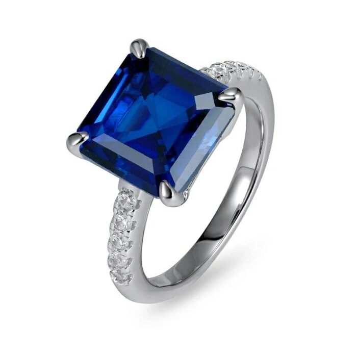 925 Silver Lab-Created Blue Sapphire Ring - Model R0130B - Image 1