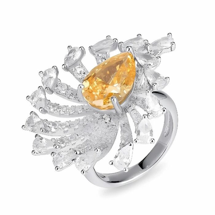 Yellow Cubic Zirconia Ring in 925 Silver - Model R02584Y - Image 1