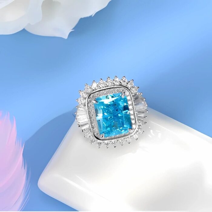 Blue Cubic Zirconia Ring in 925 Silver - Model R0379 - Image 2