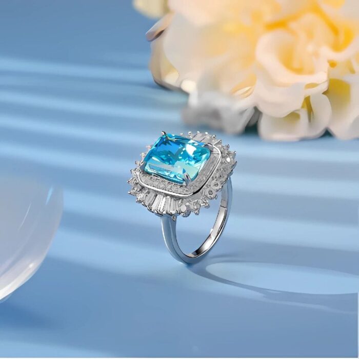 Blue Cubic Zirconia Ring in 925 Silver - Model R0379 - Image 3