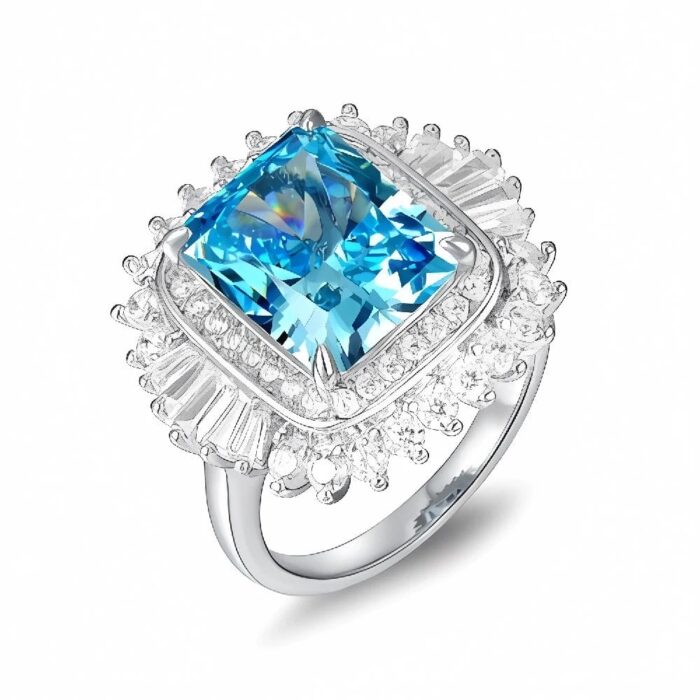 Blue Cubic Zirconia Ring in 925 Silver - Model R0379 - Image 1