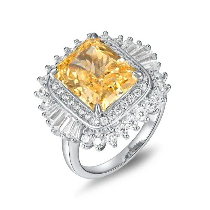 925 Silver Yellow Cubic Zirconia Ring - Model R0379Y - Image 1