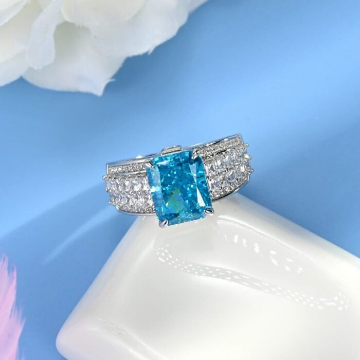 925 Silver Blue Cubic Zirconia Ring - Model R0593B - Image 2