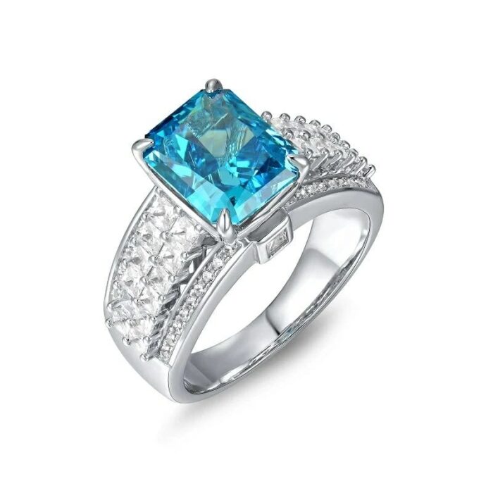 925 Silver Blue Cubic Zirconia Ring - Model R0593B - Image 1