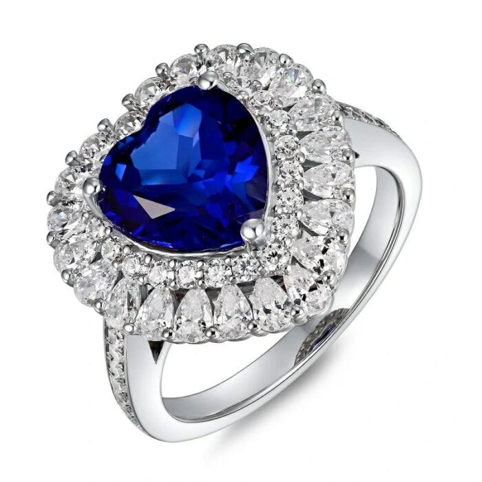 925 Silver Lab-Created Blue Sapphire Ring - Model R0653B - Image 1