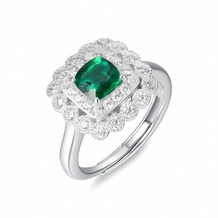 Lab-Created Emerald Ring in 925 Silver - Model R0693