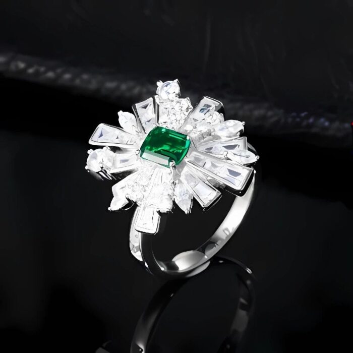 Lab-Created Emerald Ring in 925 Silver - Model R1484 - Image 3