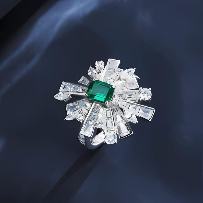 Lab-Created Emerald Ring in 925 Silver - Model R1484 - Image 4