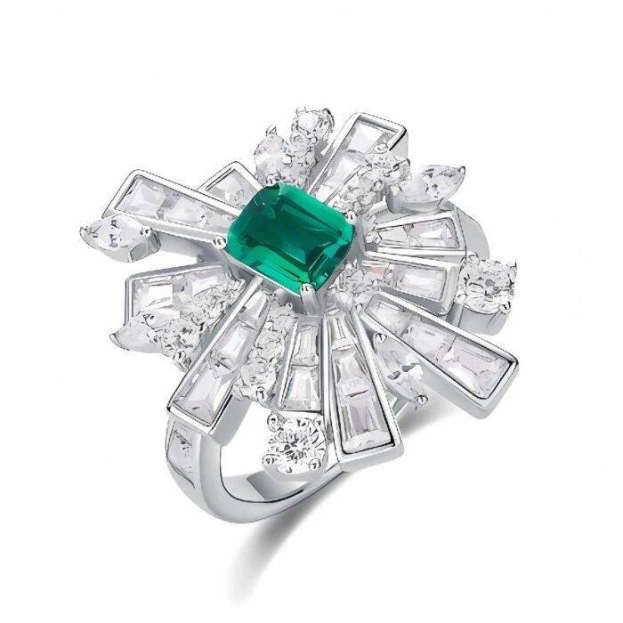 Lab-Created Emerald Ring in 925 Silver - Model R1484 - Image 1