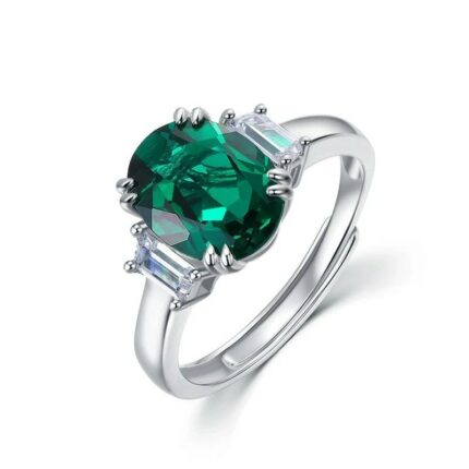 925 Silver Lab-Created Emerald Ring - Model R1607