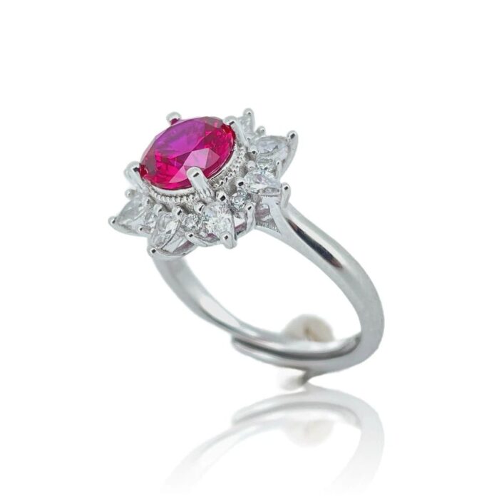 S925 Silver Lab-Created Ruby Ring - Model R1643R - Image 2