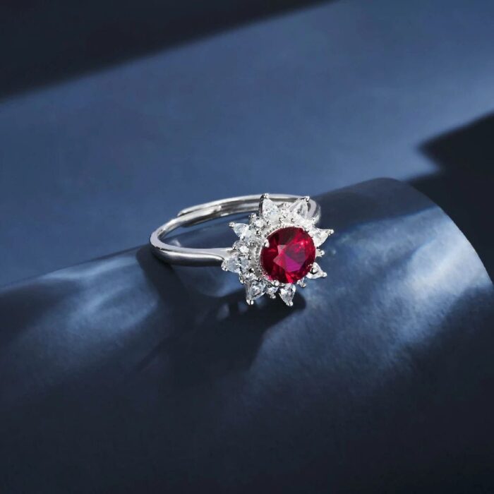 S925 Silver Lab-Created Ruby Ring - Model R1643R - Image 3