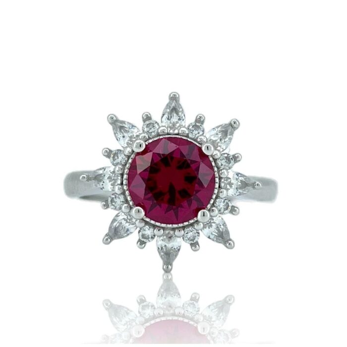 S925 Silver Lab-Created Ruby Ring - Model R1643R - Image 1