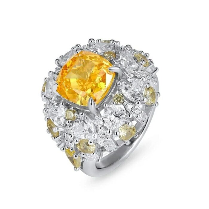925 Silver Yellow Cubic Zirconia Ring - Model R3991Y - Image 1