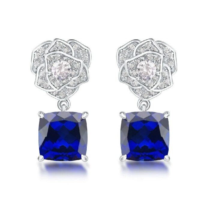 925 Silver Lab-Created Blue Sapphire Earrings - Model ZHF-E085B - Image 1