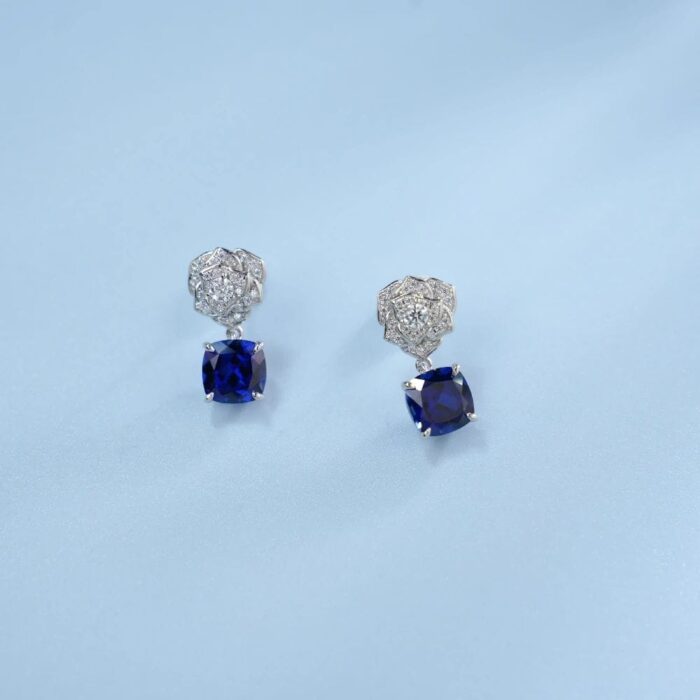 925 Silver Lab-Created Blue Sapphire Earrings - Model ZHF-E085B - Image 3