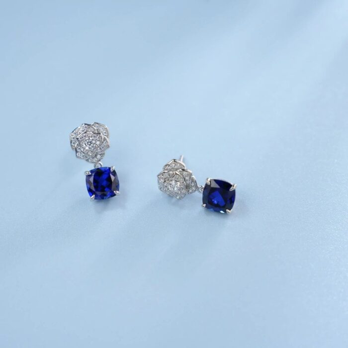 925 Silver Lab-Created Blue Sapphire Earrings - Model ZHF-E085B - Image 5