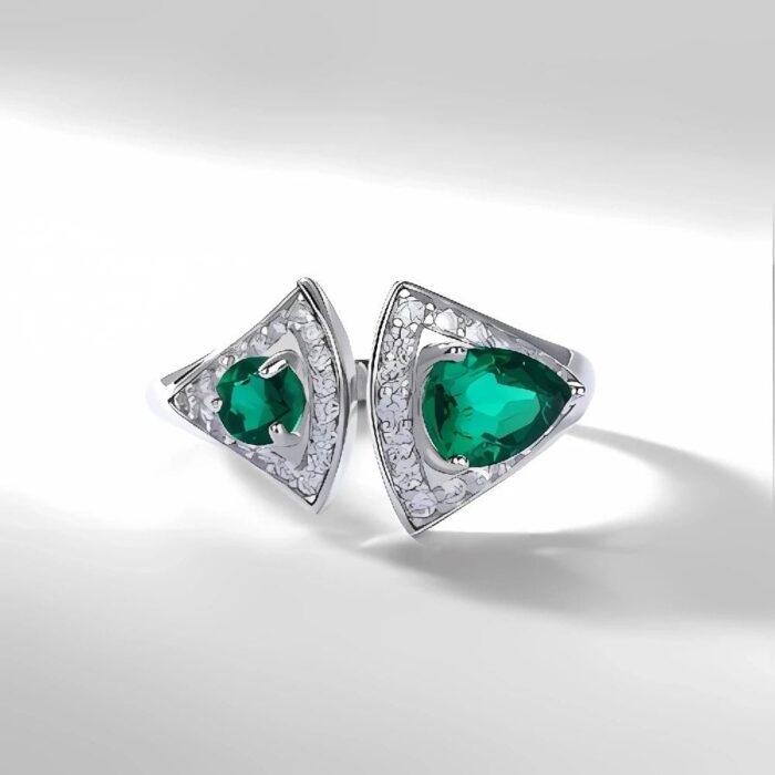 S925 Silver Lab-Created Emerald Ring - Model ZHF-G1106C - Image 2
