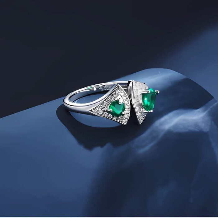 S925 Silver Lab-Created Emerald Ring - Model ZHF-G1106C - Image 4