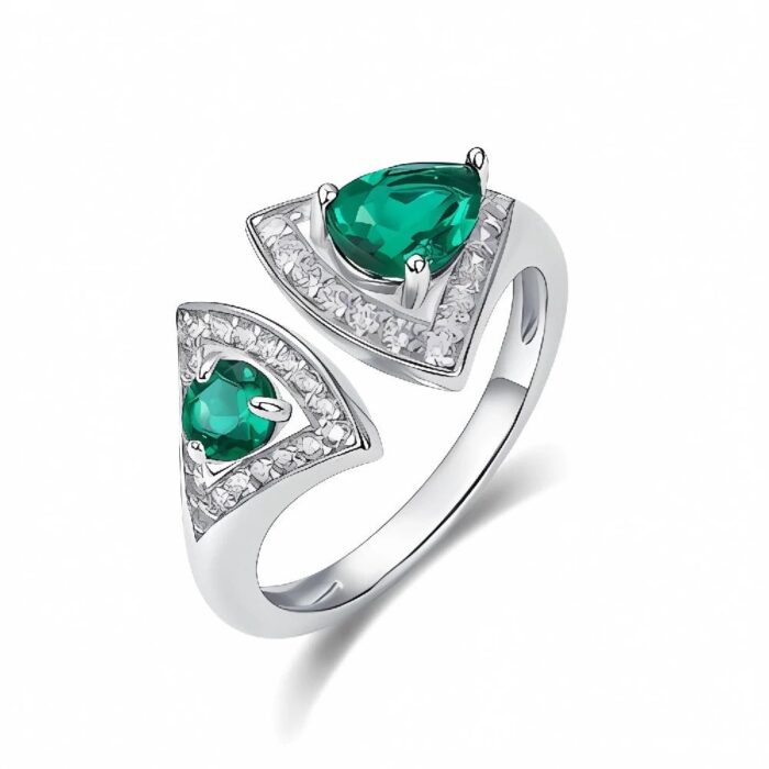 S925 Silver Lab-Created Emerald Ring - Model ZHF-G1106C - Image 1