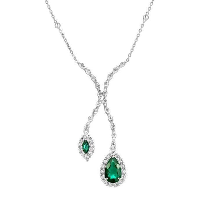 925 Silver Cultured Emerald Necklace ZHF—P0732 - Image 1