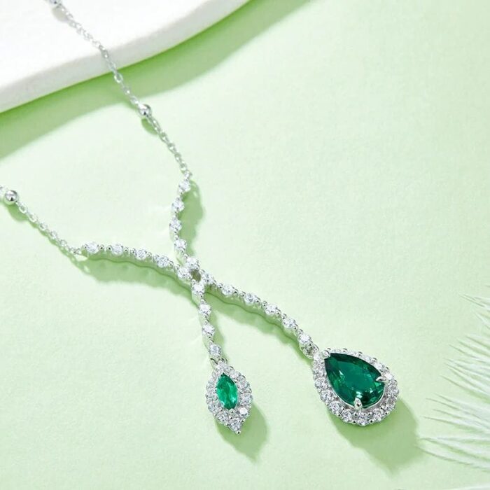 925 Silver Cultured Emerald Necklace ZHF—P0732 - Image 3