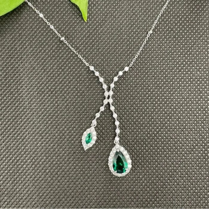 925 Silver Cultured Emerald Necklace ZHF—P0732 - Image 4