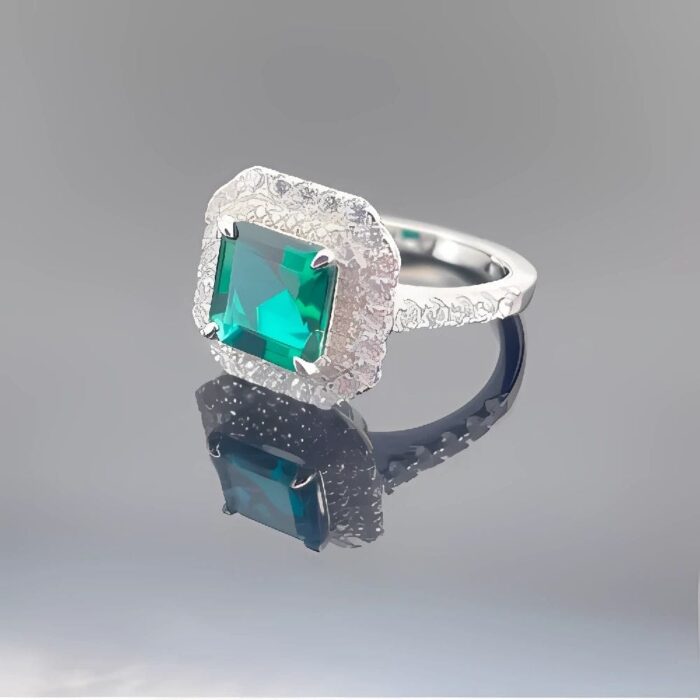 Lab-Created Emerald Ring in 925 Silver - Model ZHF-R0028 - Image 6