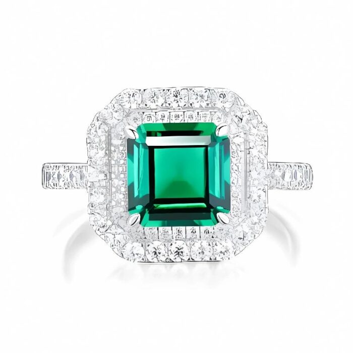 Lab-Created Emerald Ring in 925 Silver - Model ZHF-R0028 - Image 1