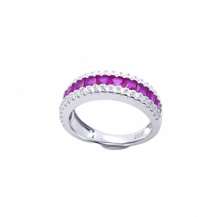 S925 Silver Lab-Created Ruby Ring - Model ZHF-R1074R - Image 2