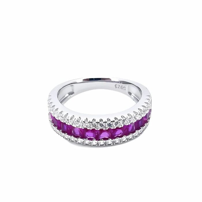 S925 Silver Lab-Created Ruby Ring - Model ZHF-R1074R - Image 3