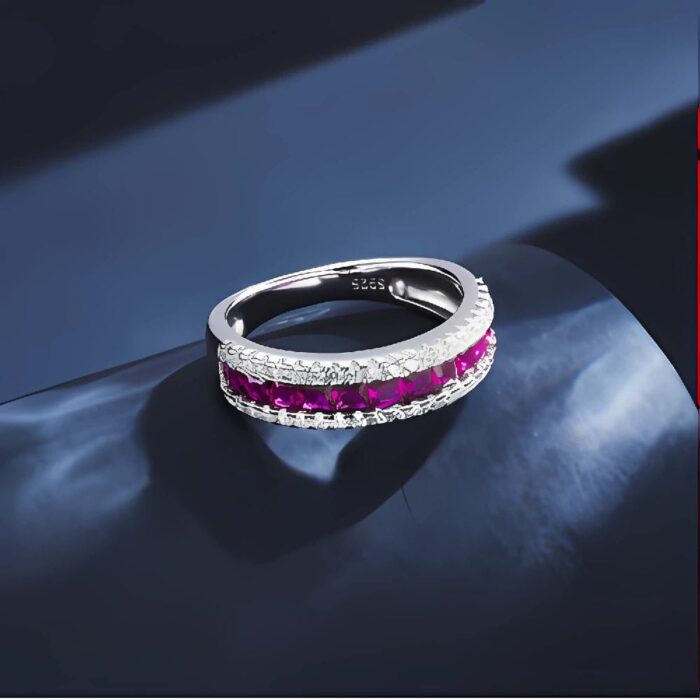 S925 Silver Lab-Created Ruby Ring - Model ZHF-R1074R - Image 4