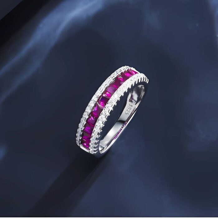 S925 Silver Lab-Created Ruby Ring - Model ZHF-R1074R - Image 5