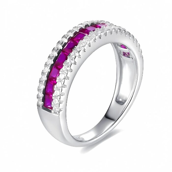 S925 Silver Lab-Created Ruby Ring - Model ZHF-R1074R - Image 1