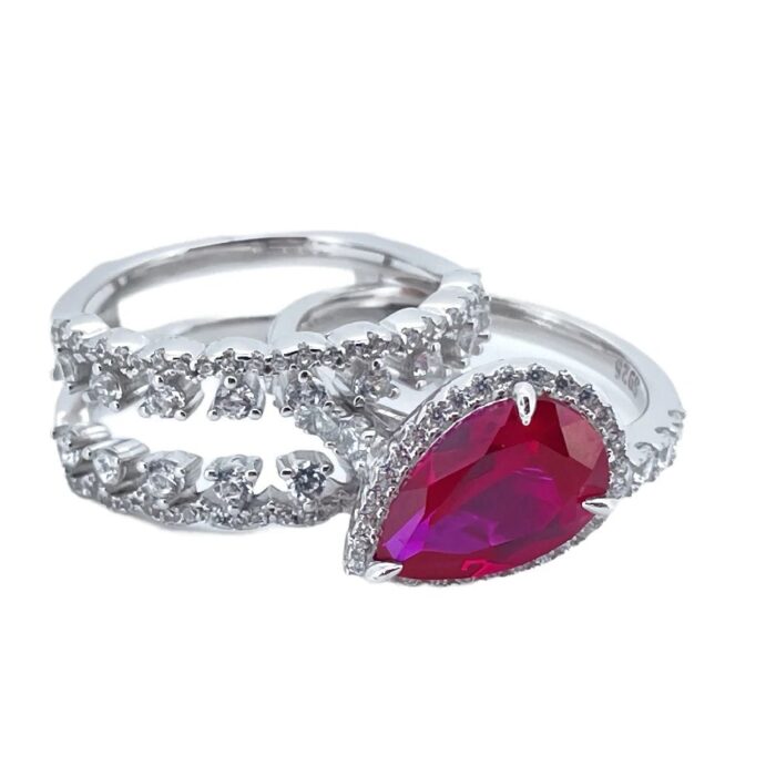 925 Silver Lab-Created Ruby Stacking Ring - Model ZHF-R1328R - Image 5