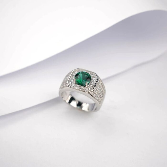 925 Silver Lab-Created Emerald Ring - Model ZHF-R1377L - Image 2