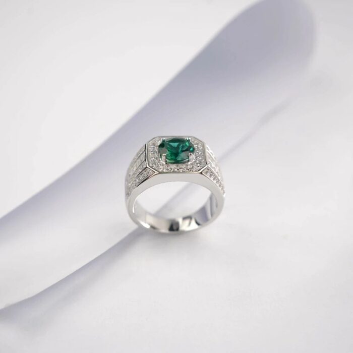 925 Silver Lab-Created Emerald Ring - Model ZHF-R1377L - Image 3