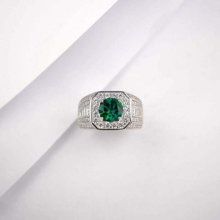 925 Silver Lab-Created Emerald Ring - Model ZHF-R1377L - Image 4