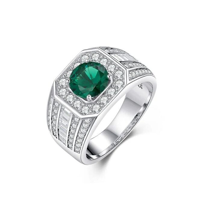 925 Silver Lab-Created Emerald Ring - Model ZHF-R1377L - Image 1