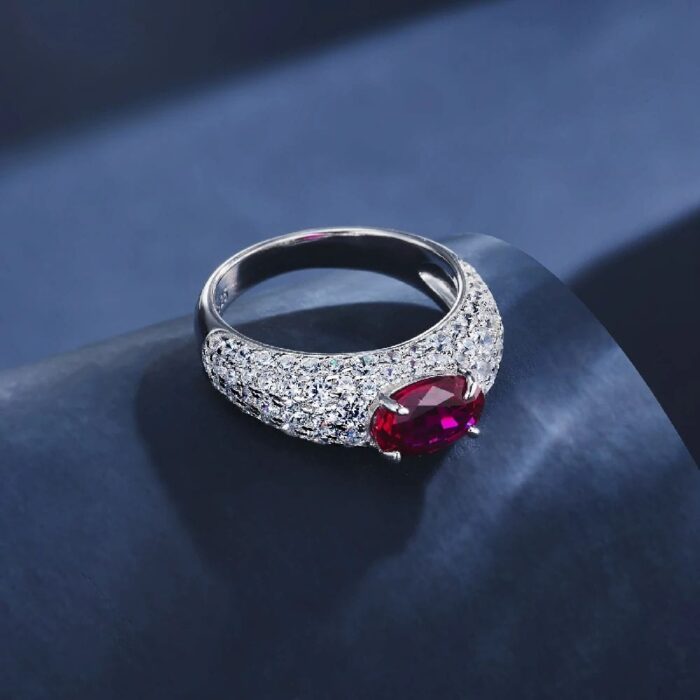 925 Silver Lab-Created Ruby Ring - Model ZHF-R1437R - Image 3