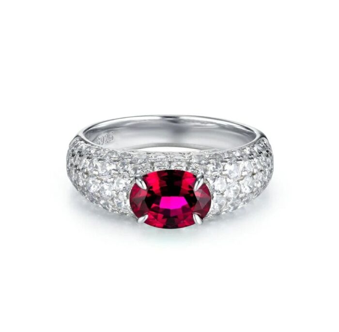 925 Silver Lab-Created Ruby Ring - Model ZHF-R1437R - Image 1