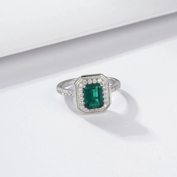 925 Silver Lab-Created Emerald Ring - Model ZHF-R1473 - Image 3